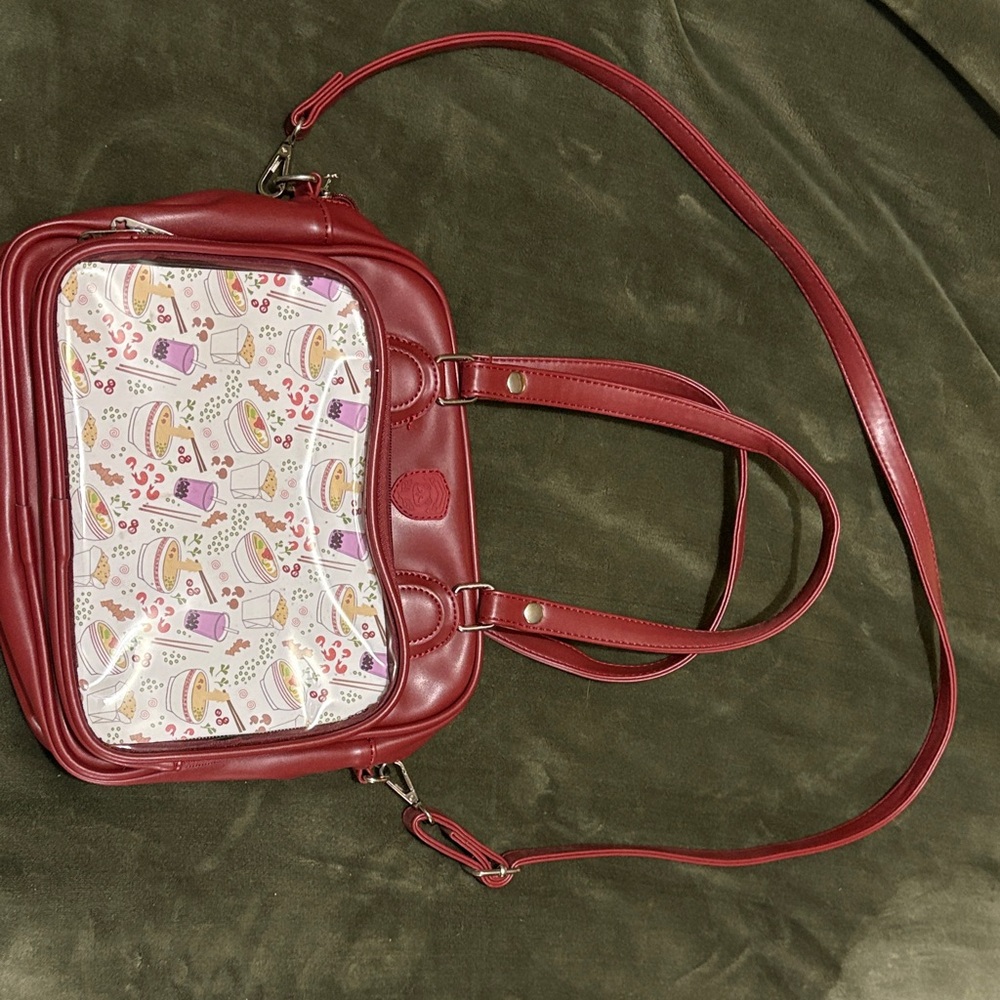 Red Women's Handbag with Patterned Insert